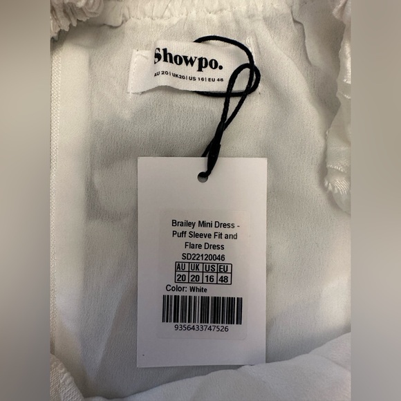 NWT SHOWPO BRAILEY MINI DRESS WHITE PUFF SLEEVE FIT AND FLARE DRESS - SKU:464 - Picture 9 of 10
